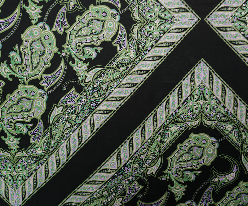 Black-Green Viscose Paisley Printed Satin Famous Designer Fabric