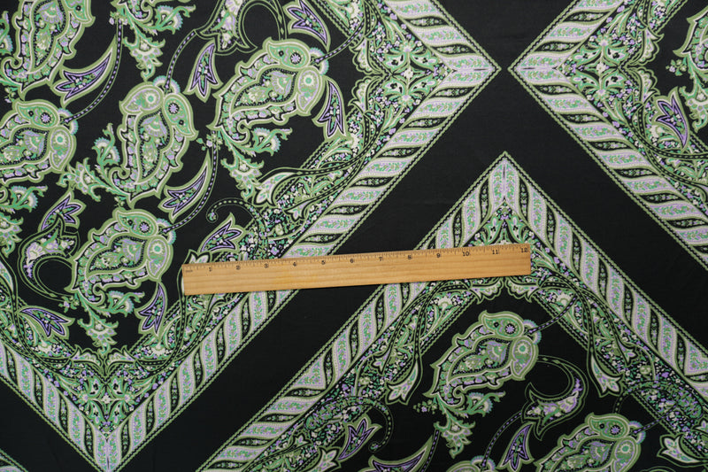 Black-Green Viscose Paisley Printed Satin Famous Designer Fabric