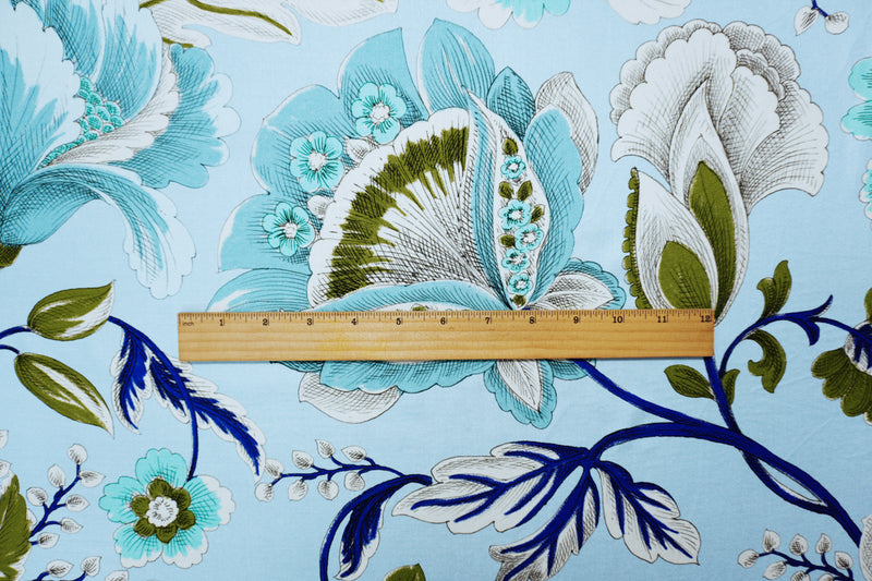 2 YD PC Blue-Green Viscose Floral Twill Woven Famous Designer Fabric