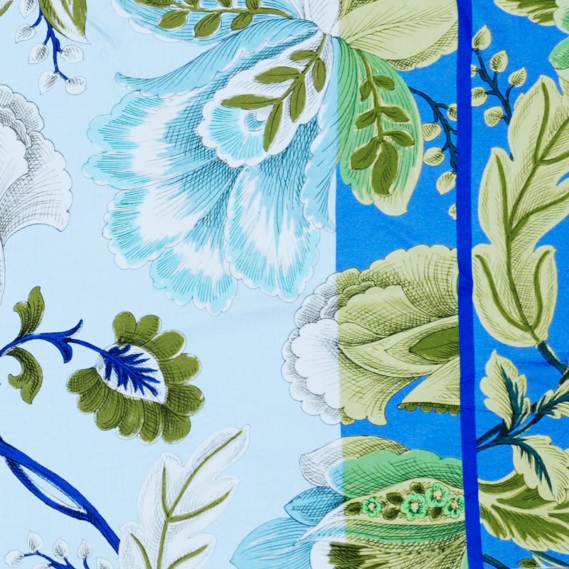 2 YD PC Blue-Green Viscose Floral Twill Woven Famous Designer Fabric