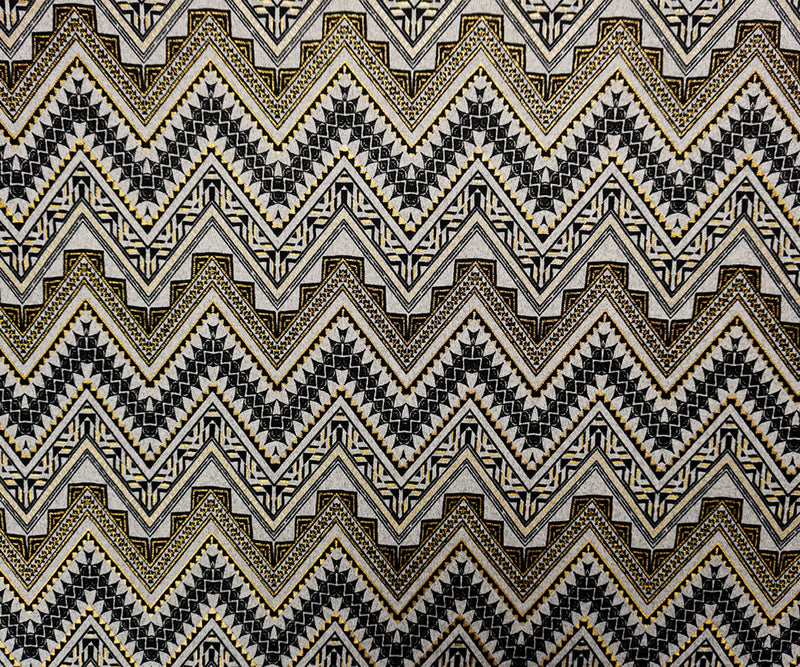Gray-Gold Poly Blend Aztec Chevron Jersey Knit Designer Fabric