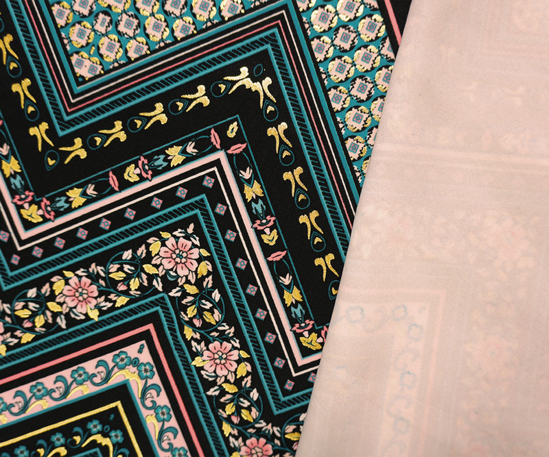 Black-Teal-Multi Poly Blend Chevron Scuba Knit Fabric