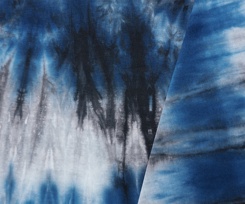 Blue-Black-White Rayon Tie Dye Jersey Knit Designer Fabric