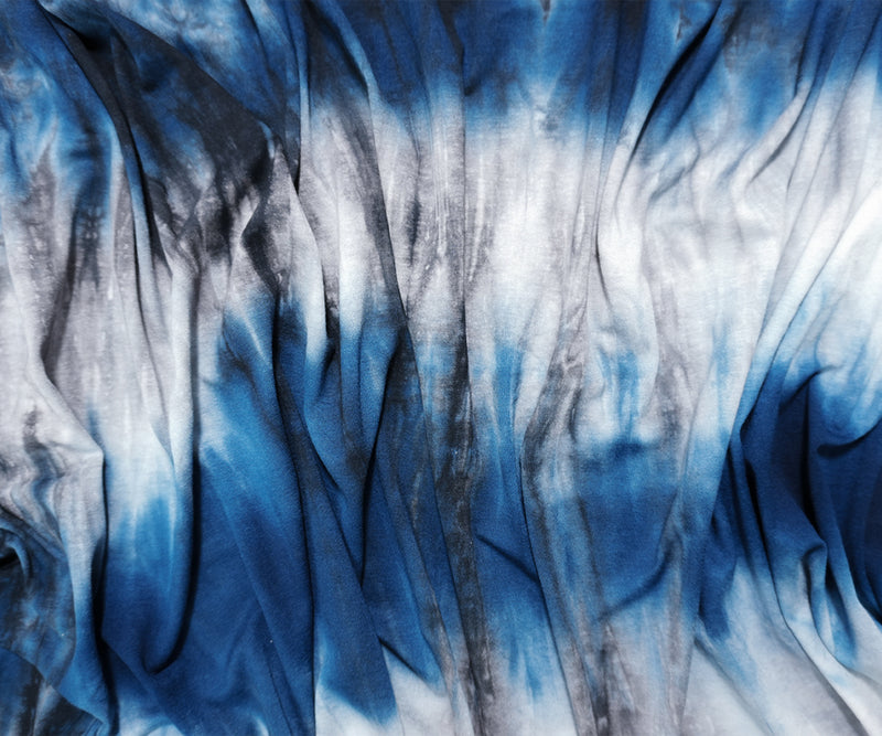 Blue-Black-White Rayon Tie Dye Jersey Knit Designer Fabric