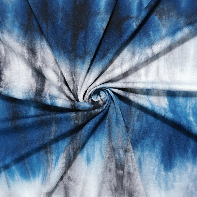 Blue-Black-White Rayon Tie Dye Jersey Knit Designer Fabric