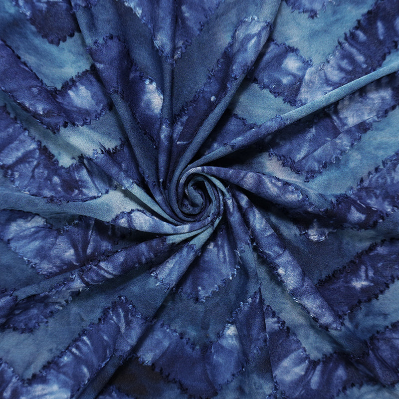 Blue Tie Dye Chevron Jacquard Jersey Knit Famous Designer Fabric