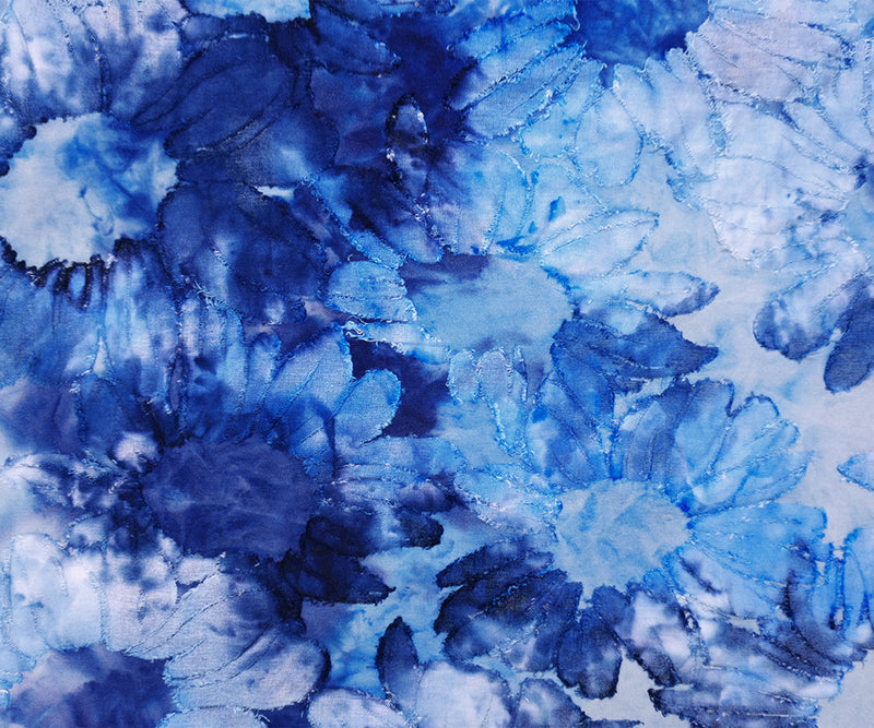 Blue-White Tie Dye Floral Jacquard Jersey Knit Designer Fabric