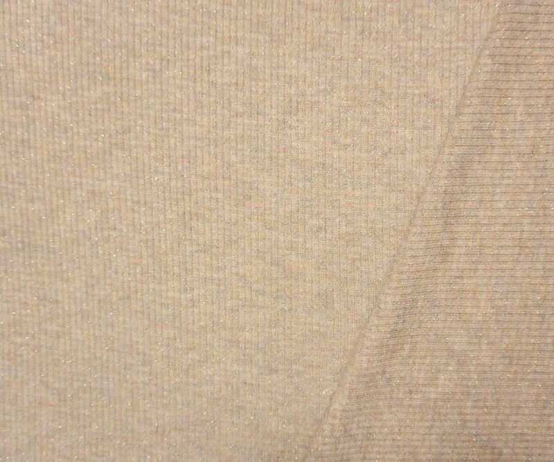 Beige-Silver Poly Blend Heather Sparkle Rib Knit Designer Fabric