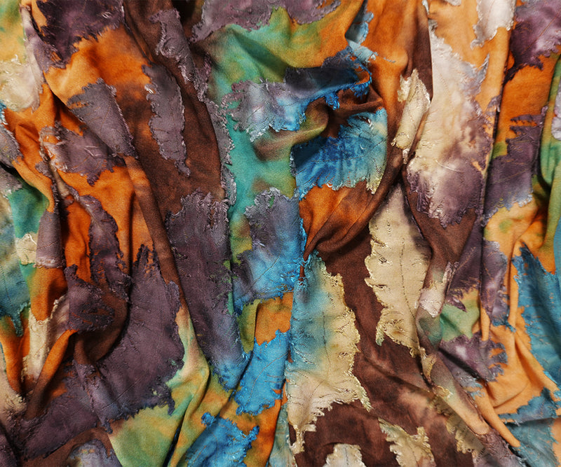 Brown-Multi Tie Dye Feather Jacquard Jersey Knit Designer Fabric