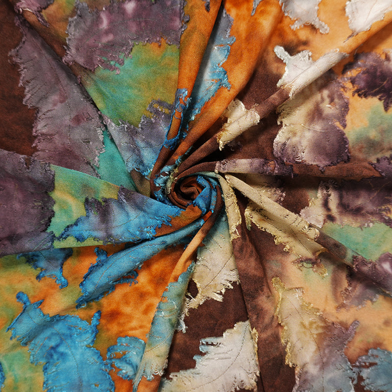 Brown-Multi Tie Dye Feather Jacquard Jersey Knit Designer Fabric