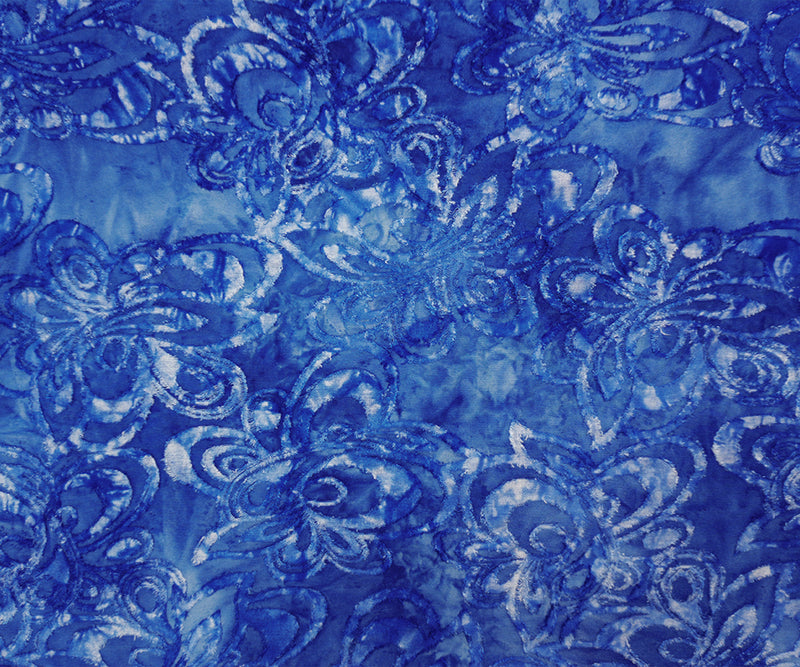 Blue Tie Dye Floral Jacquard Jersey Knit Famous Designer Fabric