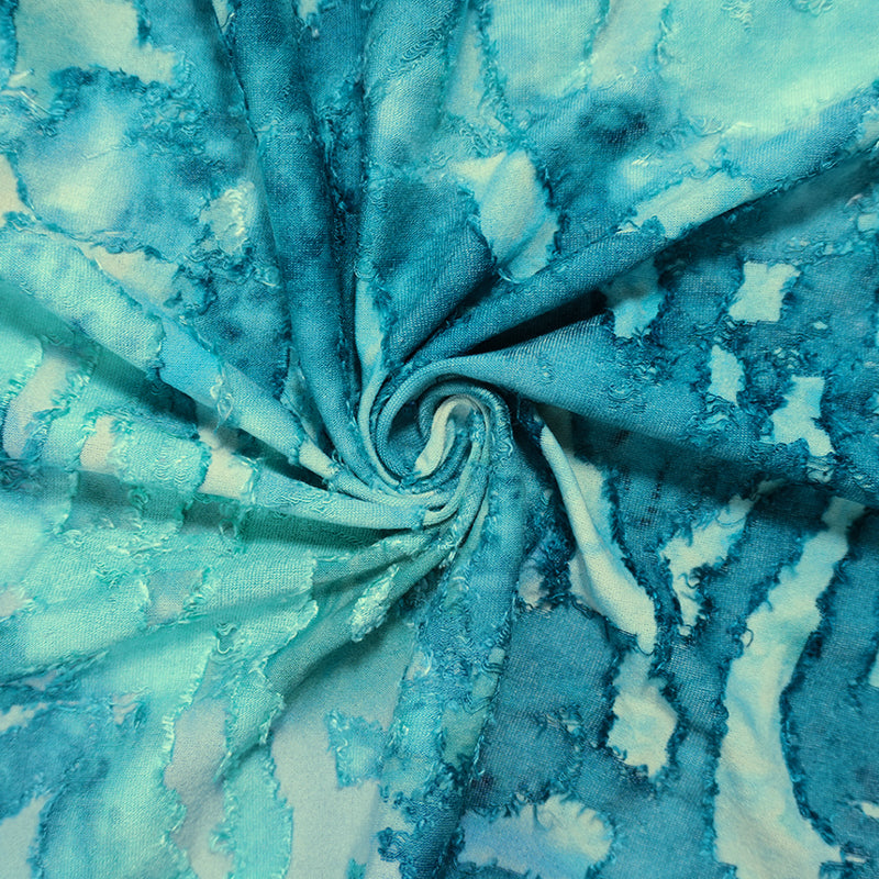 Teal Tie Dye Abstract Jacquard Jersey Knit Famous Designer Fabric