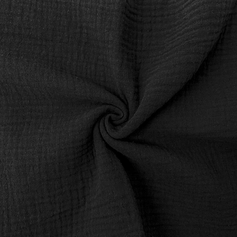 Black Cotton Solid Double Gauze Reorderable Woven Fabric