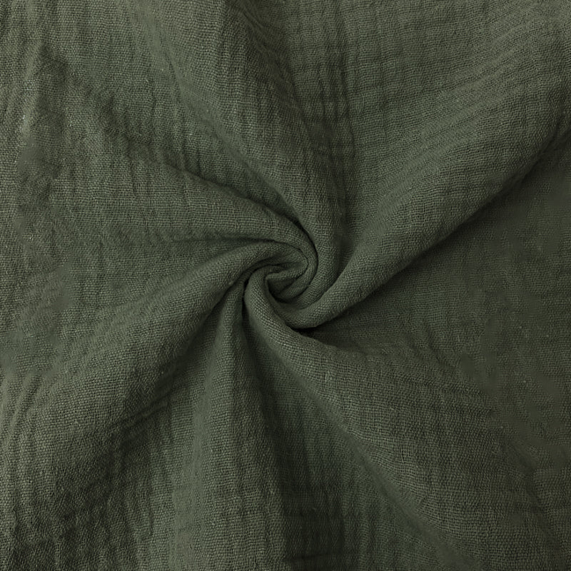 Olive Green Cotton Solid Double Gauze Reorderable Woven Fabric