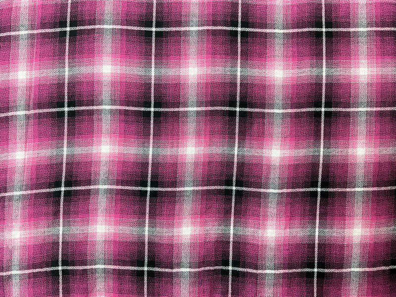 Pink-Black-White Cotton Plaid Herringbone Gauze Woven Fabric