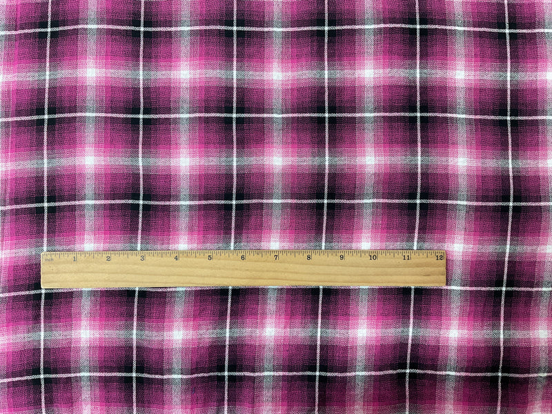 Pink-Black-White Cotton Plaid Herringbone Gauze Woven Fabric