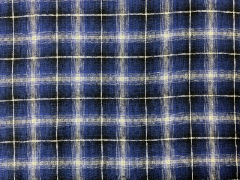 Blue-Multi Cotton Plaid Herringbone Gauze Woven Fabric