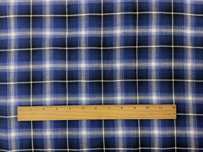 Blue-Multi Cotton Plaid Herringbone Gauze Woven Fabric
