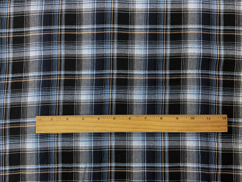 Blue-Black-Multi Cotton Plaid Herringbone Twill Woven Fabric