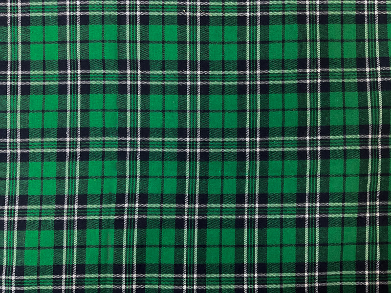 Green-Navy Poly Cotton Plaid Flannel Twill Woven Fabric
