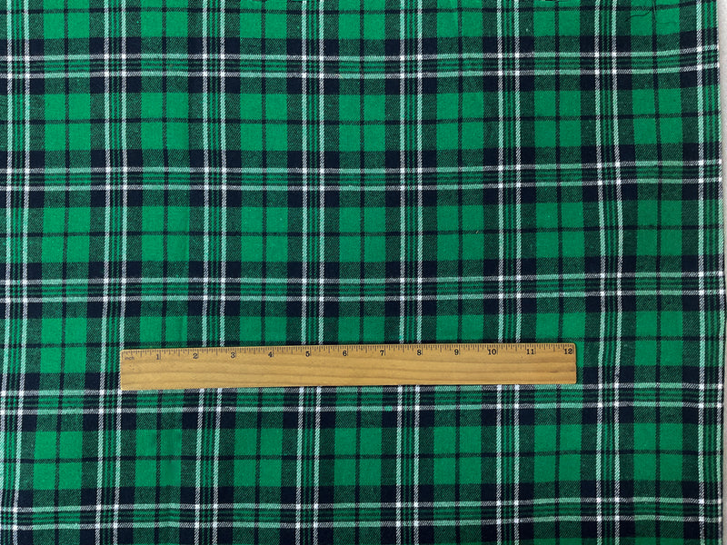 Green-Navy Poly Cotton Plaid Flannel Twill Woven Fabric