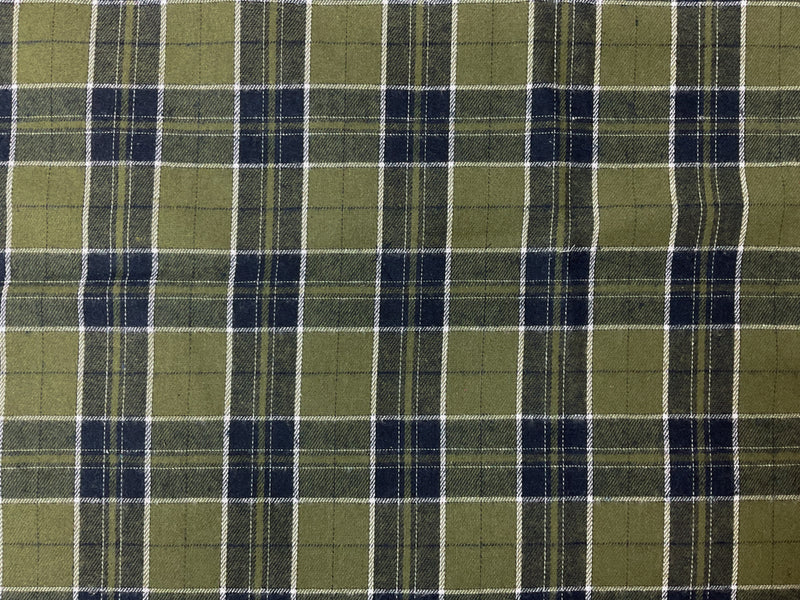 Green-Navy-White Poly Cotton Plaid Flannel Twill Woven Fabric