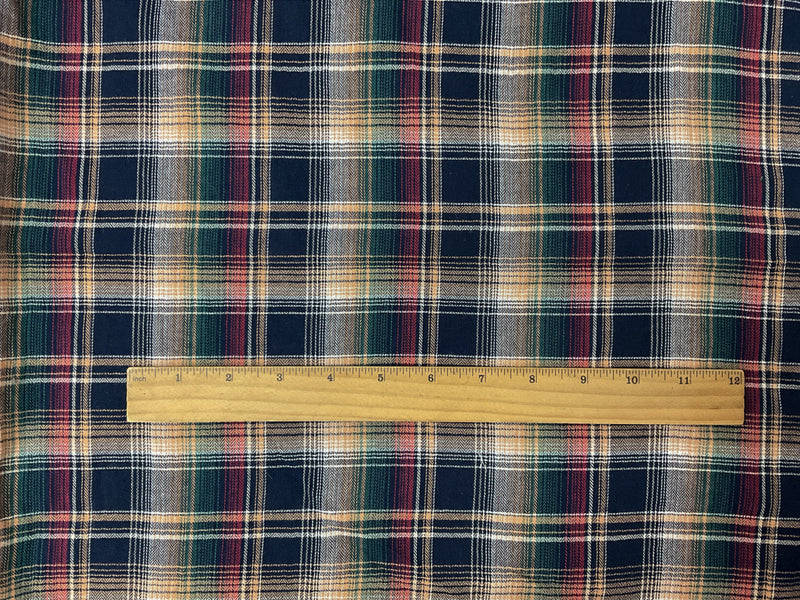 Navy-Orange-Multi Cotton Plaid Herringbone Twill Woven Fabric