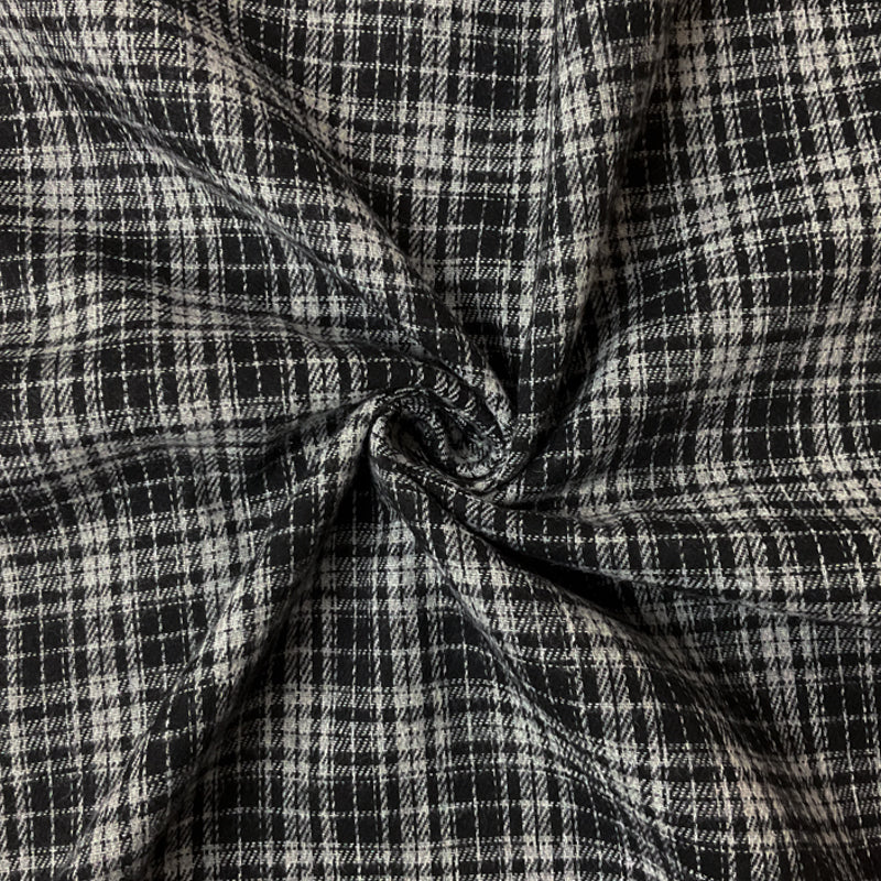 Black-Gray Cotton Plaid Flannel Twill Woven Fabric
