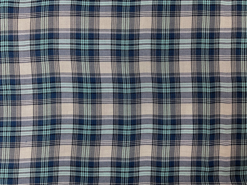 Blue-White-Multi Rayon Plaid Twill Woven Fabric