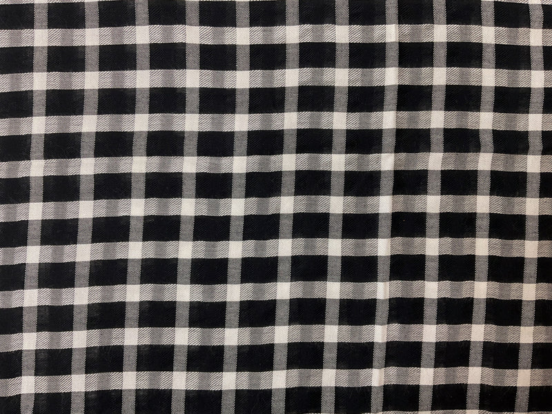 Black-White Poly Viscose Cotton Check-Plaid Twill Gauze Fabric