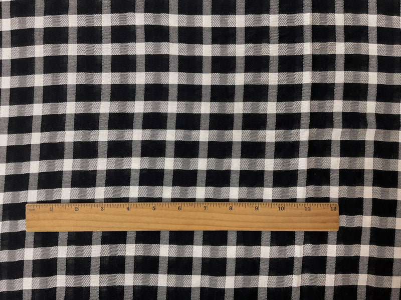 Black-White Poly Viscose Cotton Check-Plaid Twill Gauze Fabric