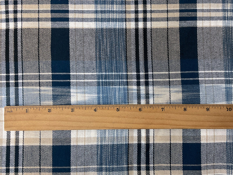 Blue-Taupe-Multi Cotton Plaid Flannel Twill Woven Fabric