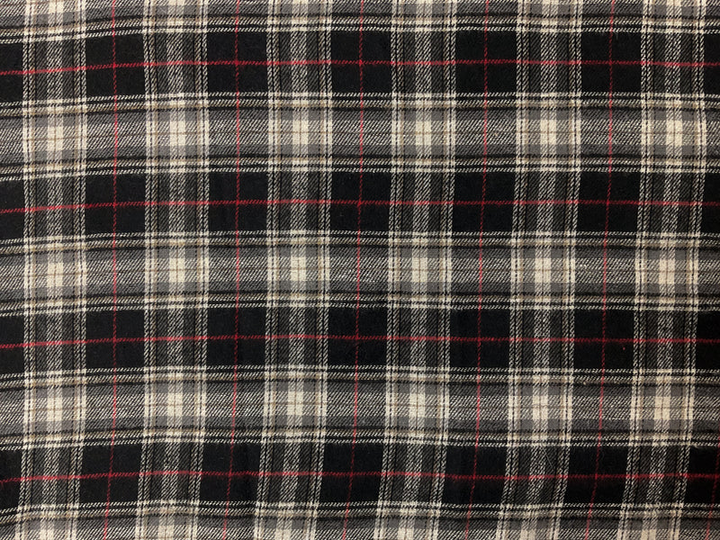 Black-White-Red Poly Cotton Plaid Flannel Twill Woven Fabric