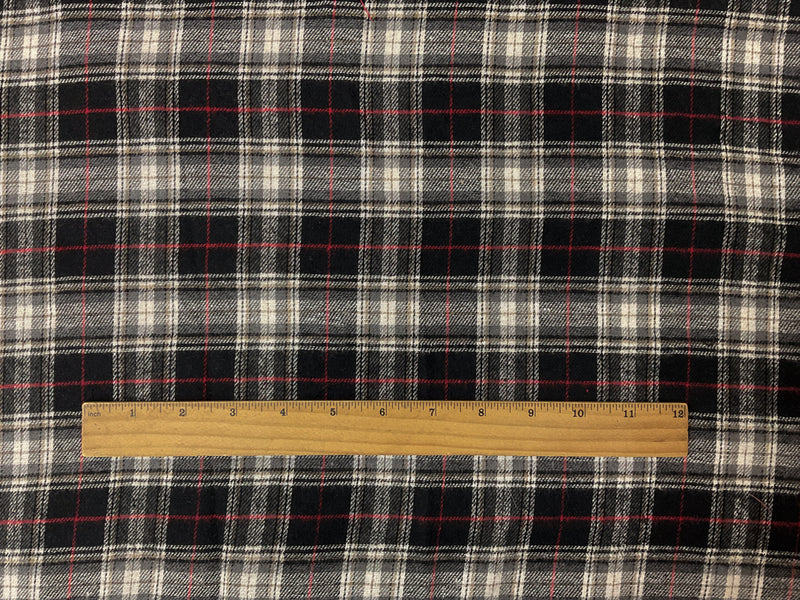 Black-White-Red Poly Cotton Plaid Flannel Twill Woven Fabric