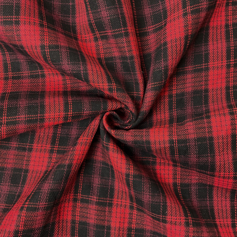 Red-Black Cotton Plaid Flannel Twill Woven Fabric