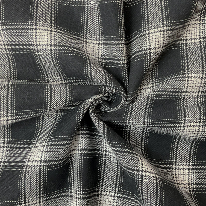 Black-White Rayon Cotton Plaid Flannel Twill Woven Fabric