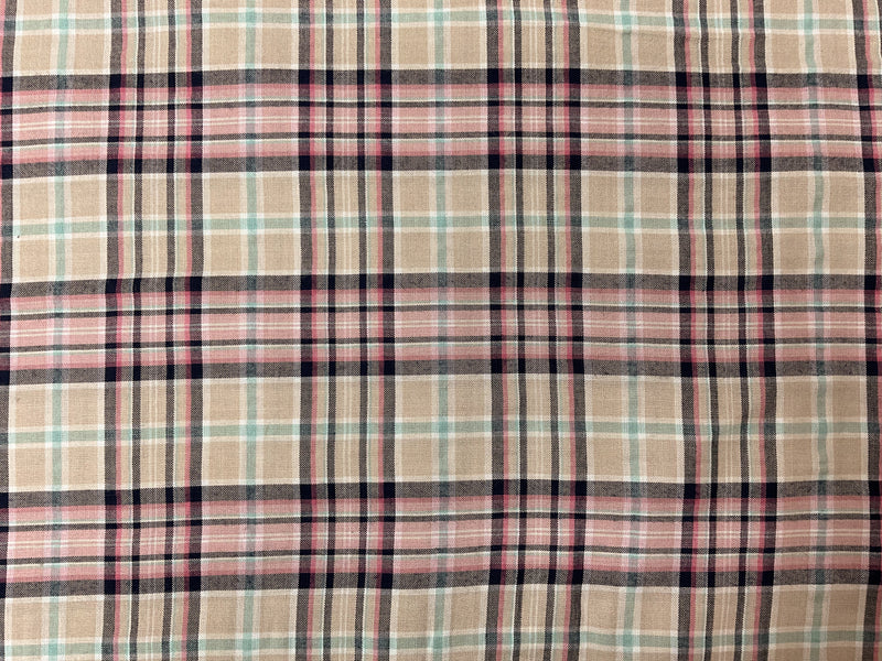 Beige-Pink-Multi Rayon Plaid Woven Fabric