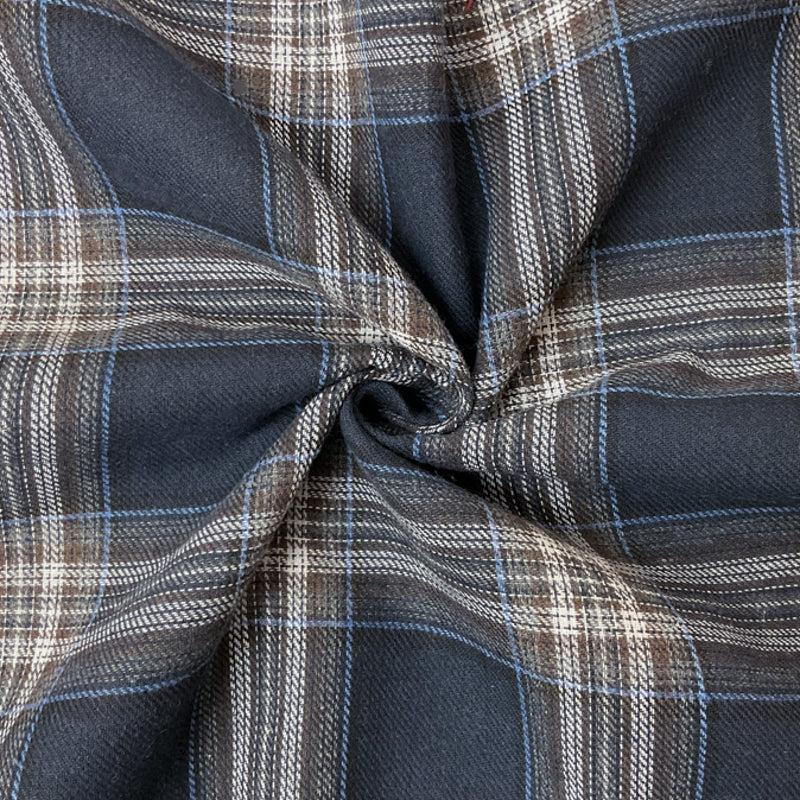 Blue-Brown-Multi Rayon Cotton Plaid Flannel Twill Woven Fabric