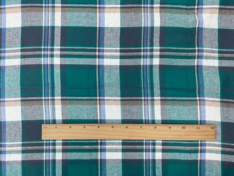 Green-Blue-Multi Cotton Flannel Twill Woven Fabric