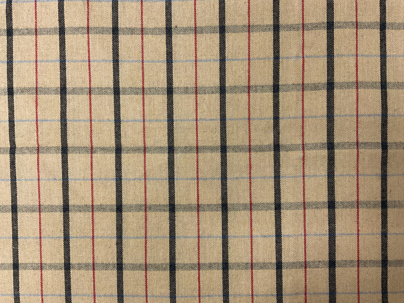 Beige-Multi Poly Cotton Plaid Flannel Herringbone Woven Fabric