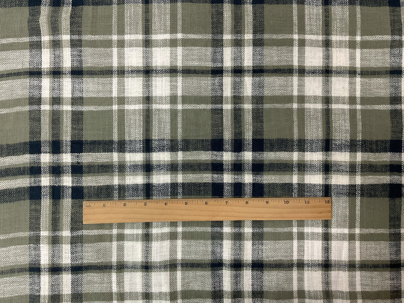 Green-Navy-Multi Cotton Plaid Flannel Twill Woven Fabric