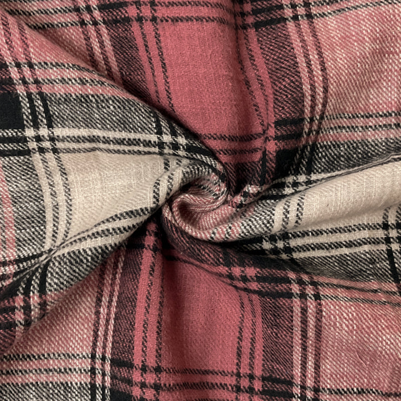 Pink Cotton Plaid Flannel Twill Woven Fabric
