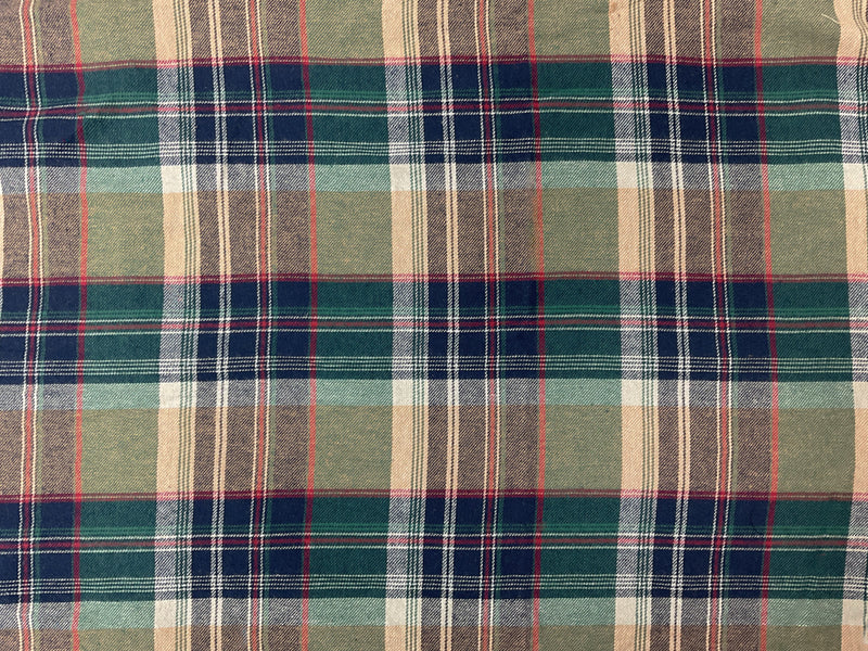 Navy-Green-Multi Cotton Flannel Twill Woven Fabric