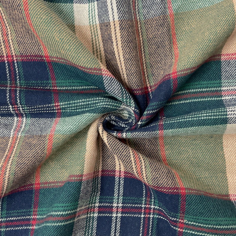Navy-Green-Multi Cotton Flannel Twill Woven Fabric