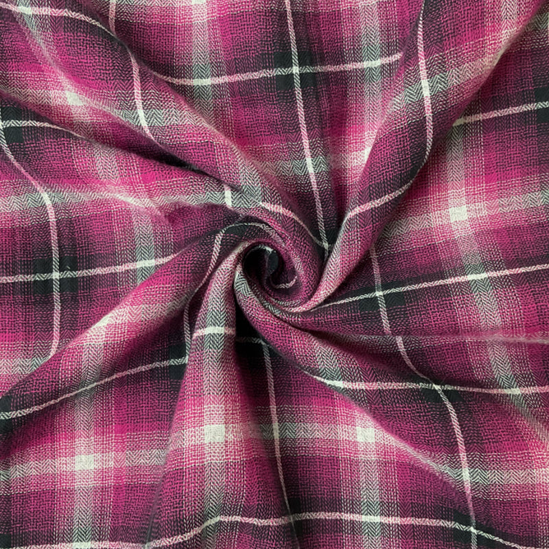Pink Cotton Plaid Herringbone Gauze Twill Woven Fabric