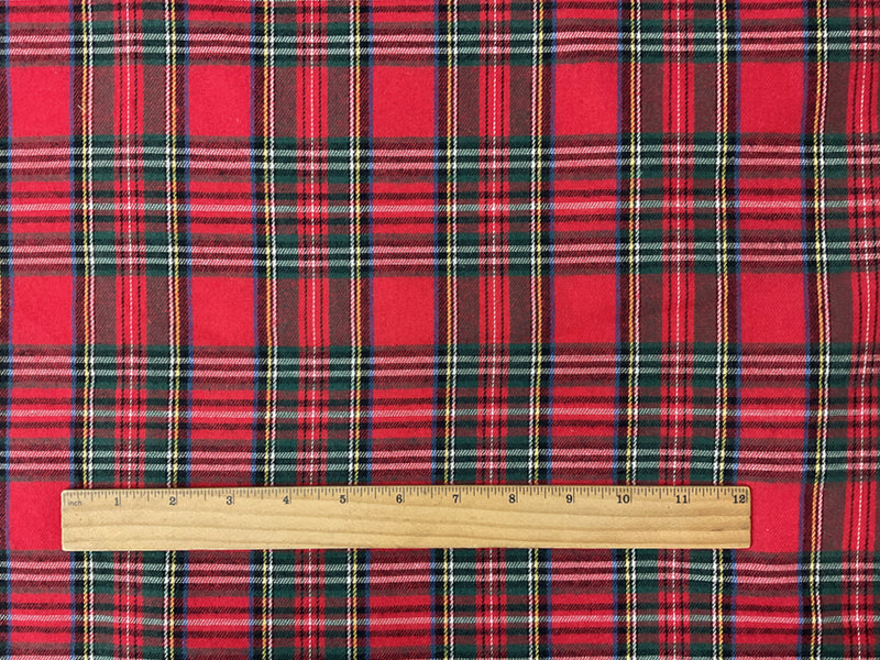 Red-Green-Multi Poly Cotton Plaid Flannel Twill Woven Fabric