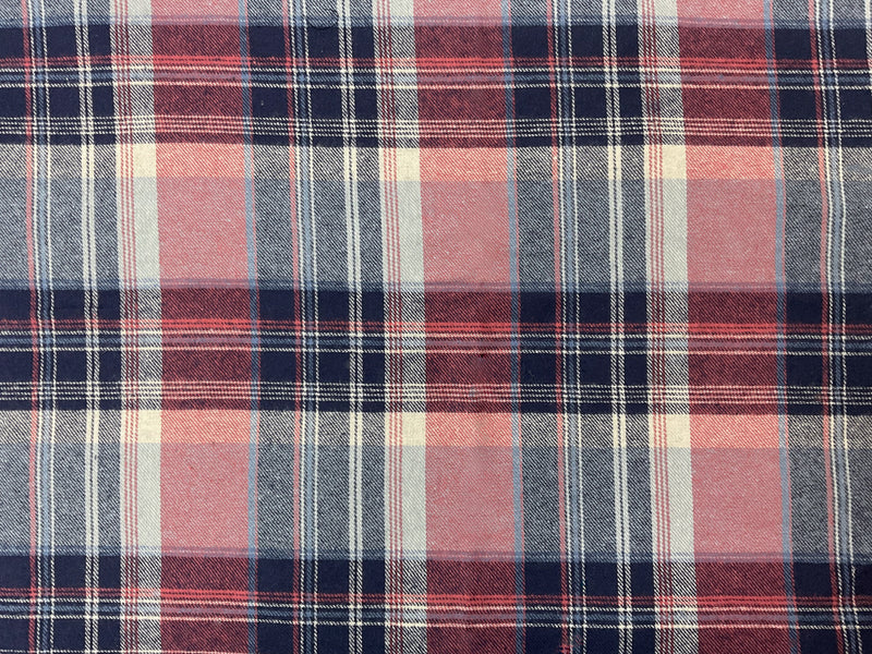 Red-Blue-Multi Cotton Plaid Flannel Twill Woven Fabric