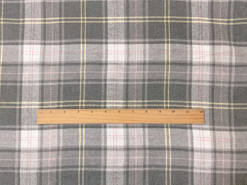 Gray-Yellow-Multi Cotton Plaid Flannel Twill Woven Fabric