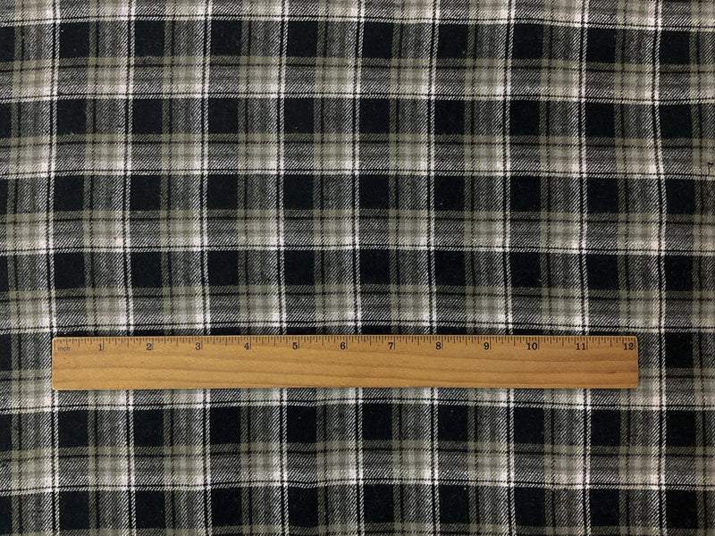 Black-Green-White Cotton Plaid Flannel Twill Woven Fabric