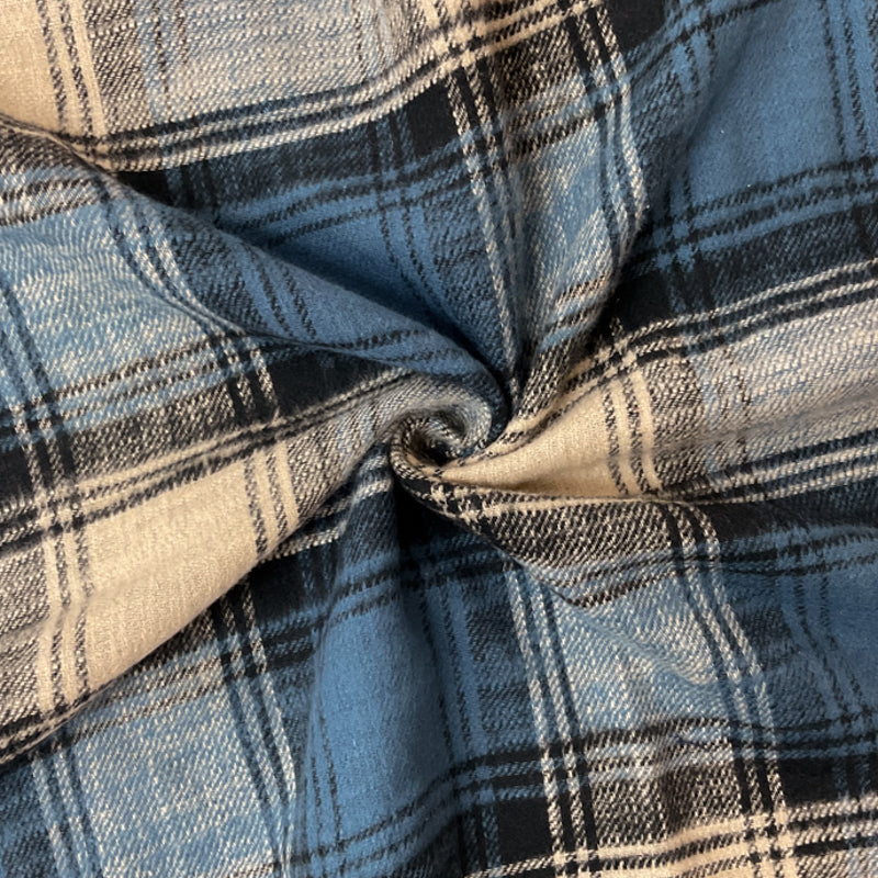 Blue-Ivory-Multi Cotton Plaid Flannel Twill Woven Fabric